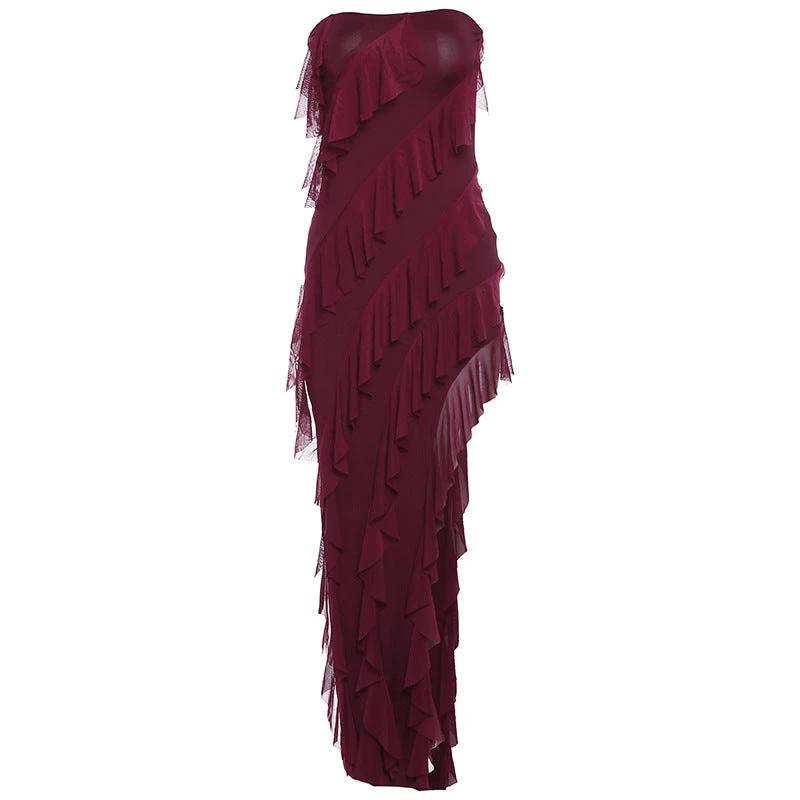 Summer Trend Skinny Women's Fashion Tube Top Backless Split Tassel Dress Birthday Party Clubwear by GJG Denim