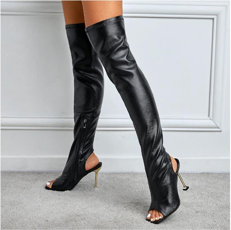 Womens Square Toe Cutout Over Knee Side Zip Cool Boots by GJG Denim