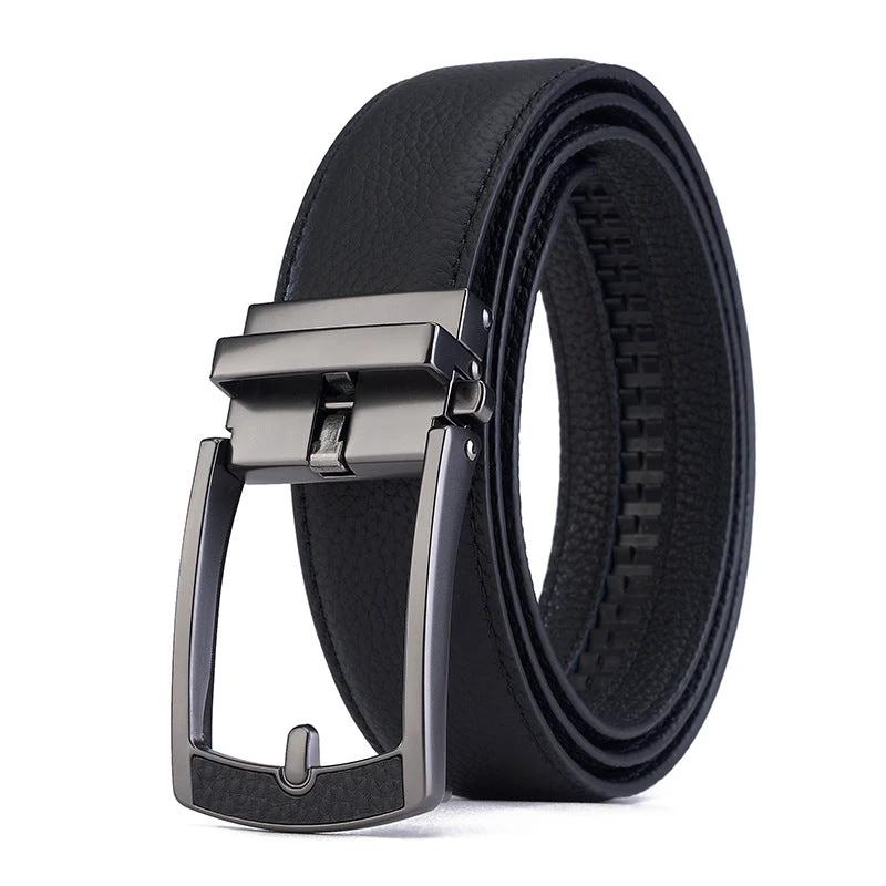 Men's Casual All-match Leather Belt With An Automatic Buckle And A Lychee Grain Pattern by GJG Denim