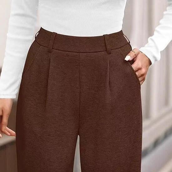 Solid Color Straight-leg Wide-leg Pants Women by GJG Denim