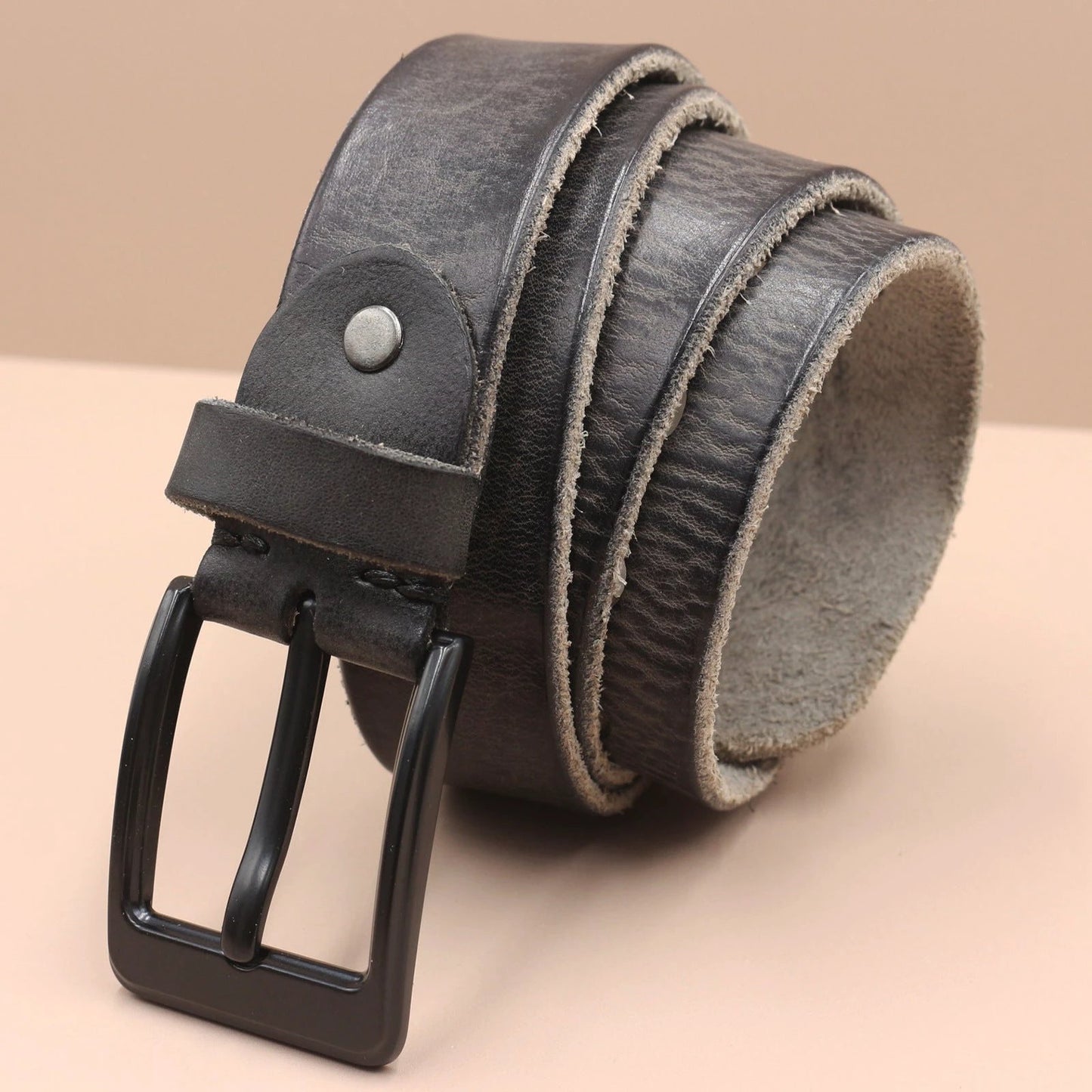 Top Layer Leather Pin Buckle Men's Belt by GJG Denim