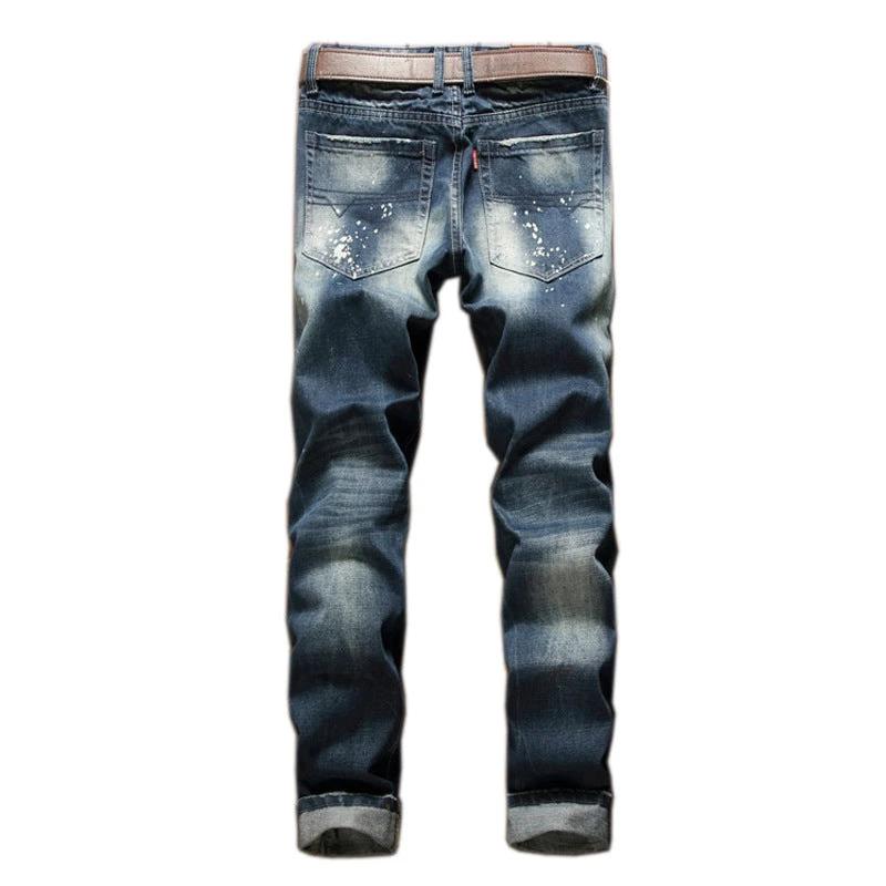 Men's Straight Slim Splash-ink Old Fashion Jeans by GJG Denim