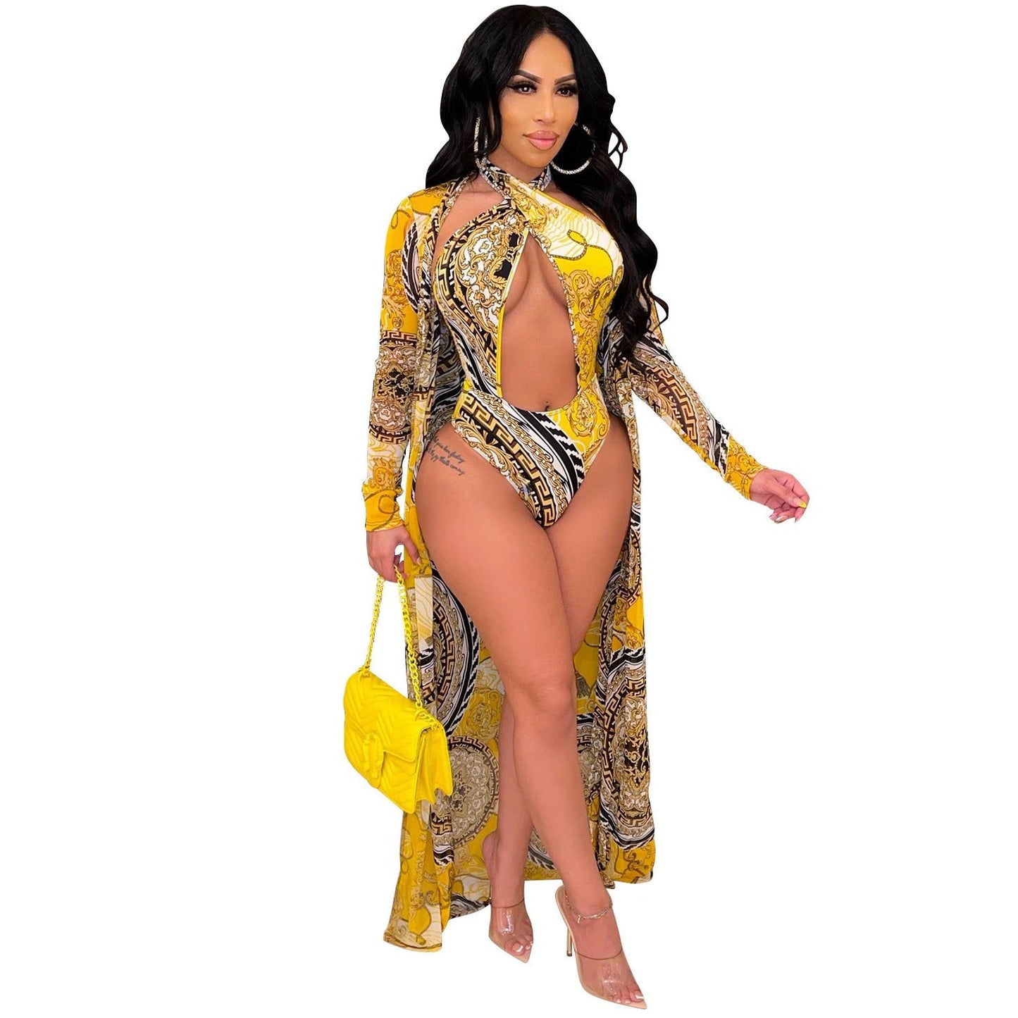 Long Sleeve cover up one piece Swimsuit set by GJG Denim