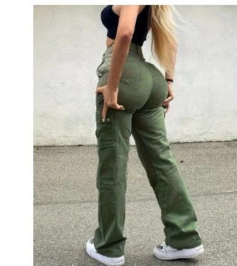 Straight Leg Cargo Pants Women High Waist Casual Baggy Pants by GJG Denim