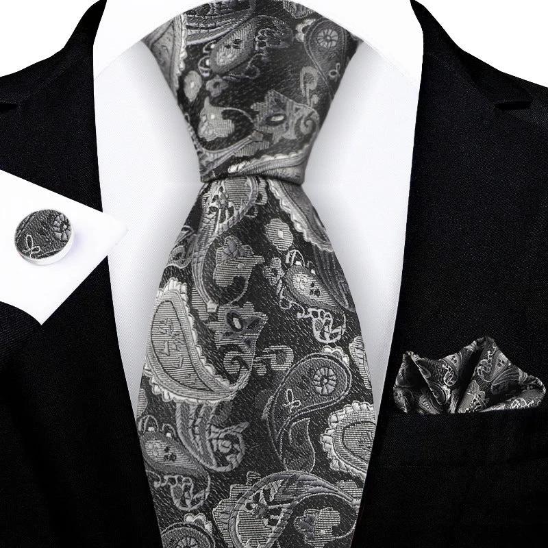 Jacquard-embroidered Cashew Flower Tie For Men by GJG Denim