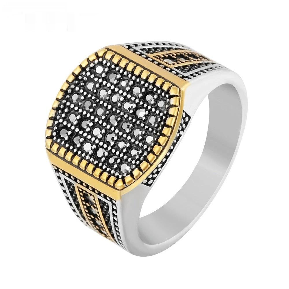 Men's Vintage Diamond-studded Titanium Ring by GJG Denim