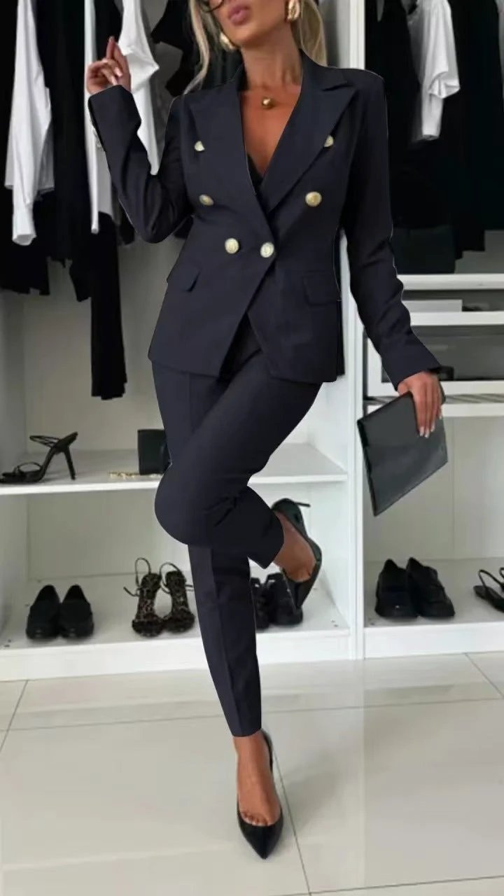 New All-matching Casual Suit Lapel Button-down Jacket And Slim-fit Trousers For Women's Office Business Set Clothing by GJG Denim