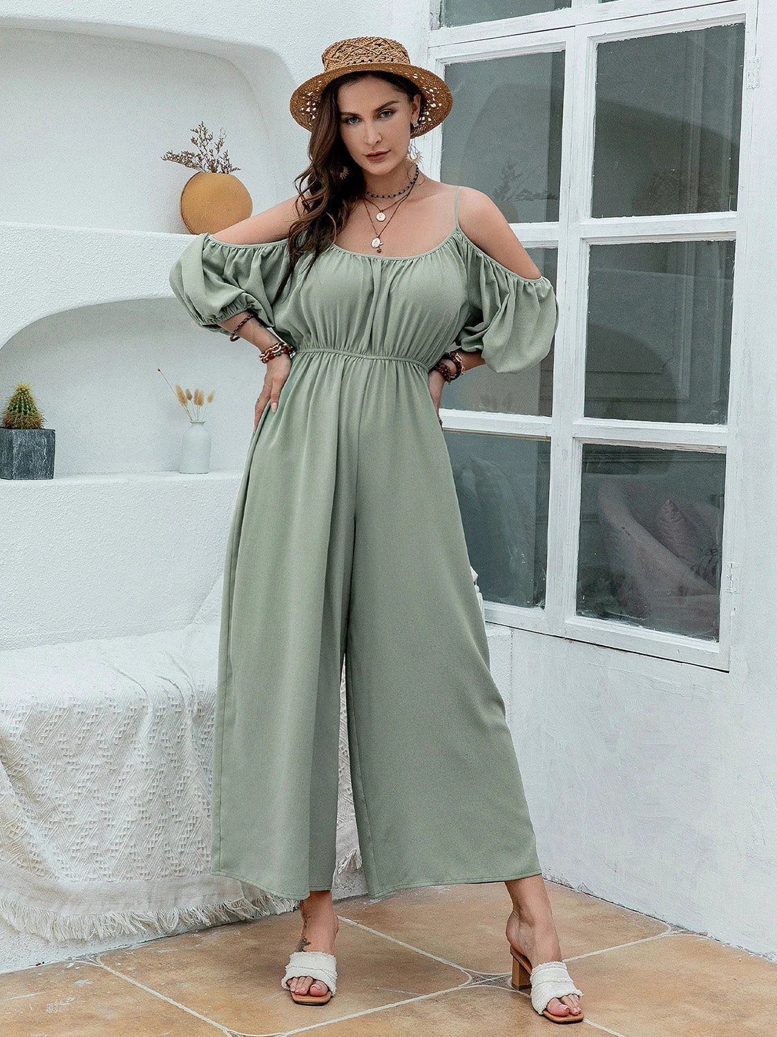 Spaghetti Strap Wide Leg Jumpsuit by Lady Ros