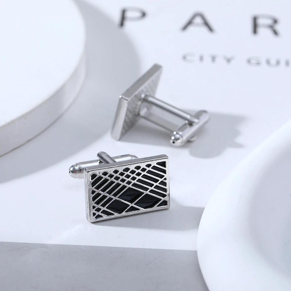 Round Geometric Black Gemstone Cufflinks For Men by GJG Denim