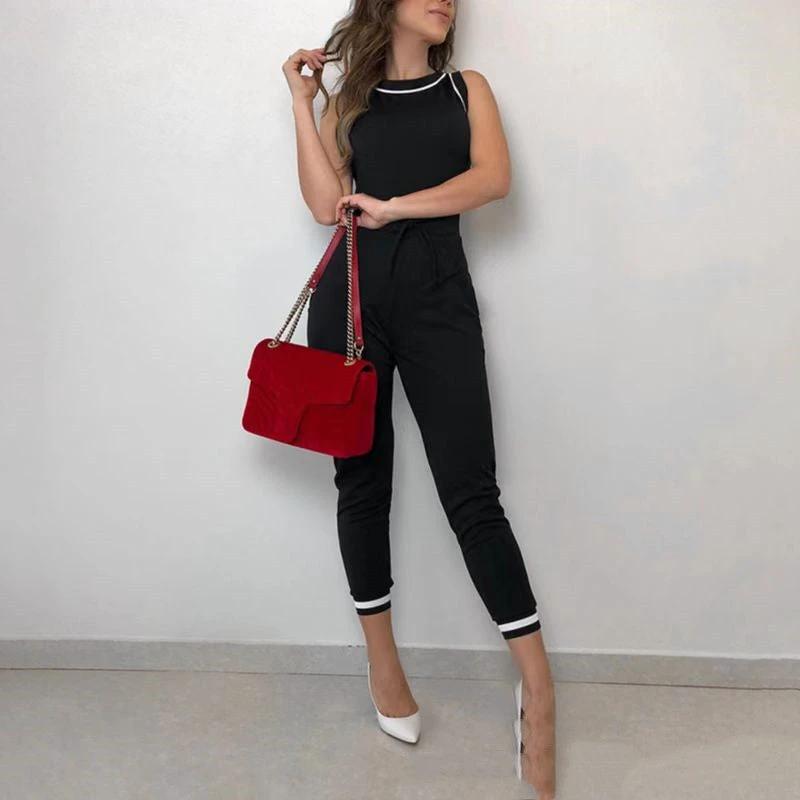Round Neck Sleeveless Vest Contrast Color Jumpsuit by GJG Denim
