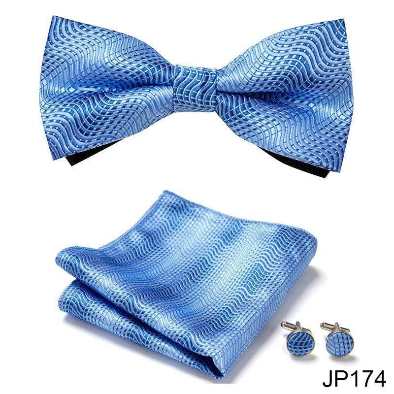 Men's Formal Bow Tie Handkerchief and Cuff links Set by GJG Denim