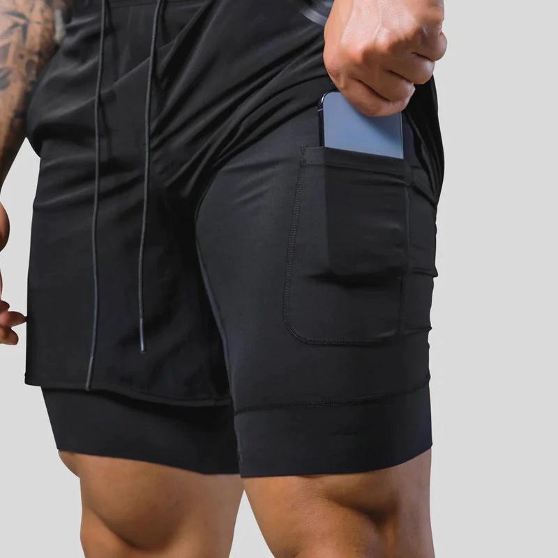 Men's Double Layer Running Casual Shorts by GJG Denim