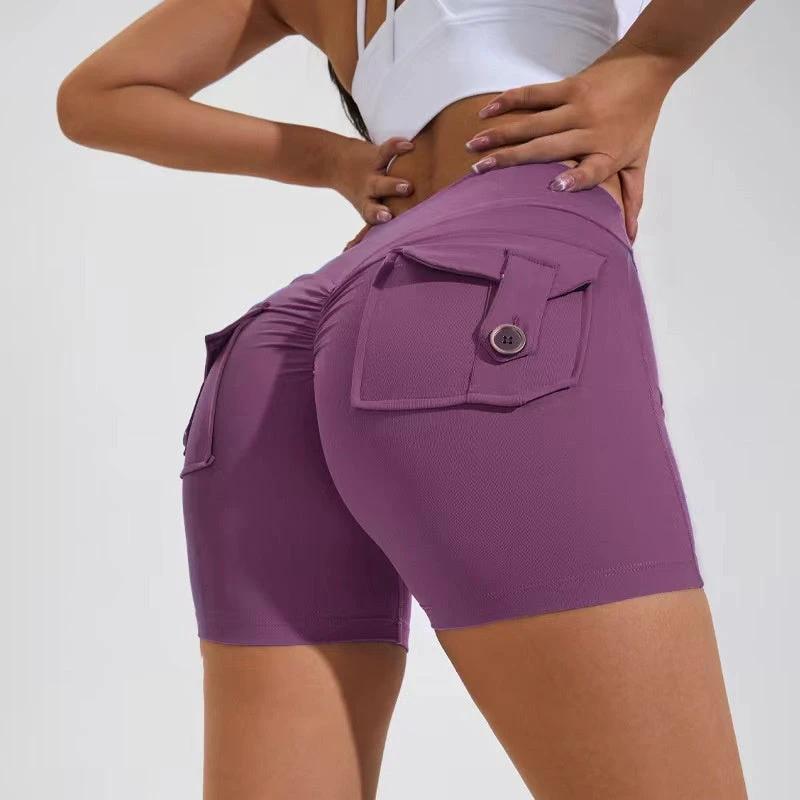 High Waist Hip Lifting Shorts With Pockets Quick Dry Yoga Fitness Sports Pants Summer Women Clothes by GJG Denim
