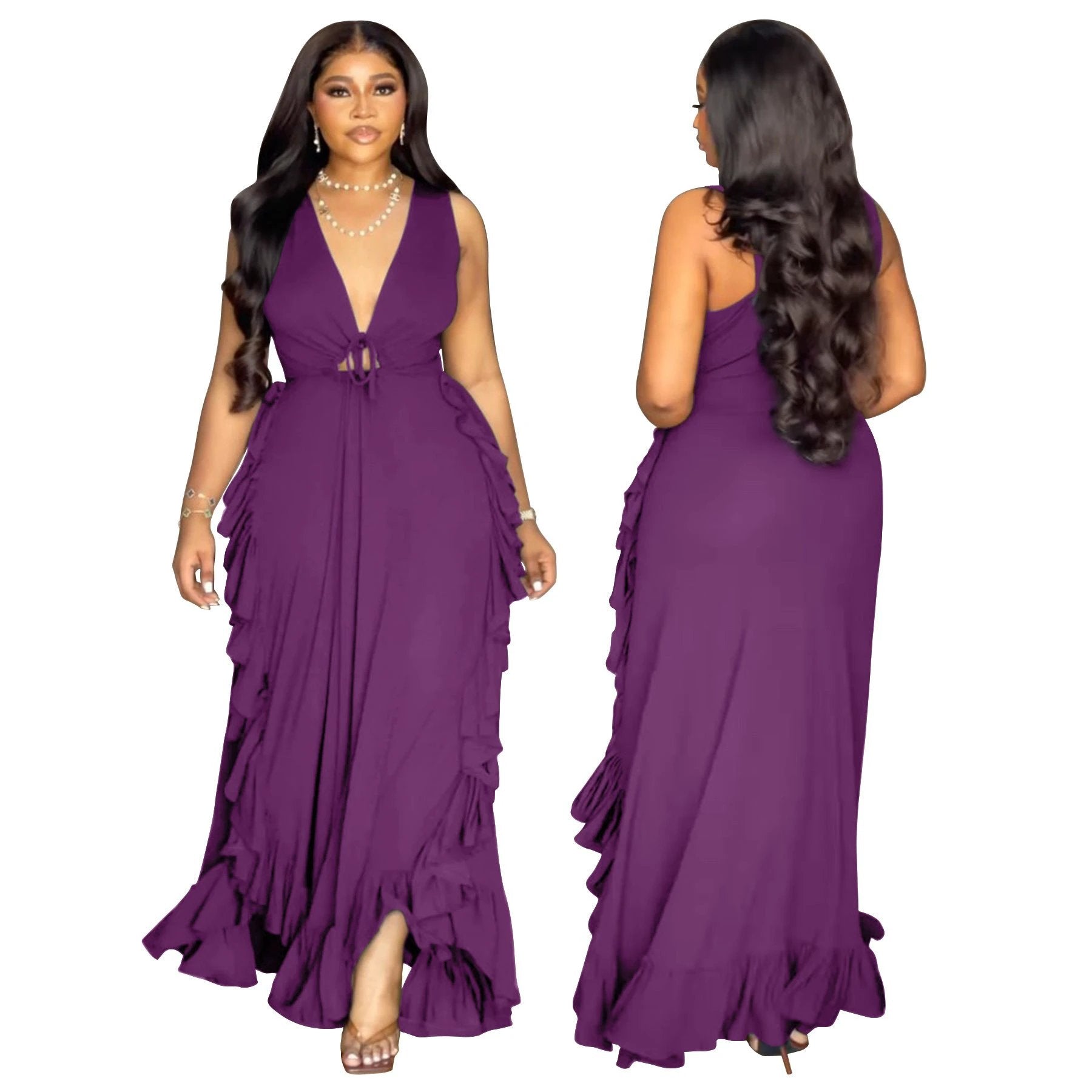Ruffled High Waist Crop-top Spaghetti-strap Plus Size Dress by GJG Denim