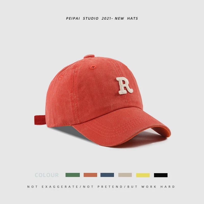 Washed Letter R Ball Cap For Men by GJG Denim
