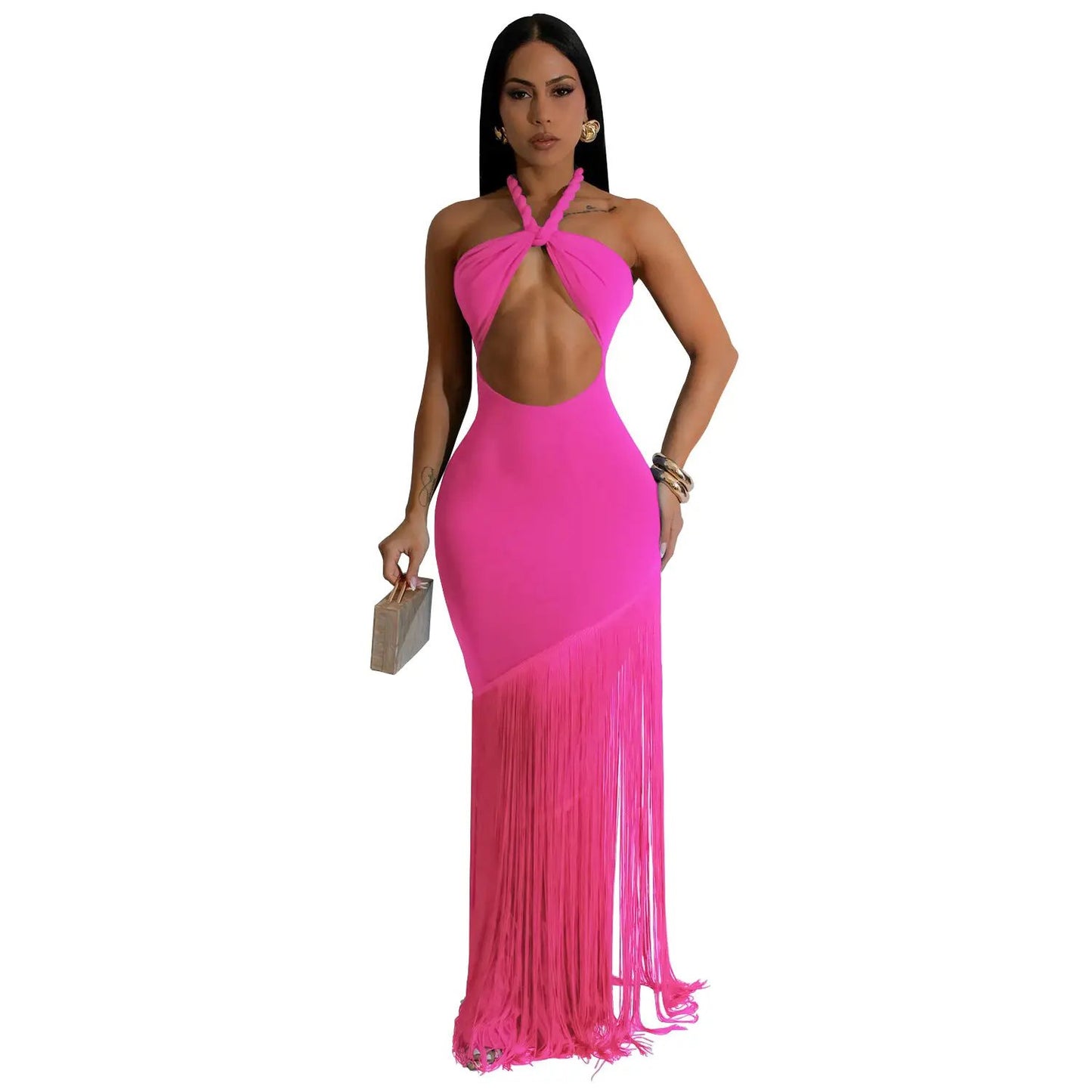 Summer Tassel Stitching Tube Top Dress by GJG Denim