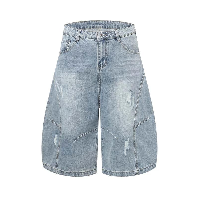 Men's Distressed Washed Denim Shorts by GJG Denim