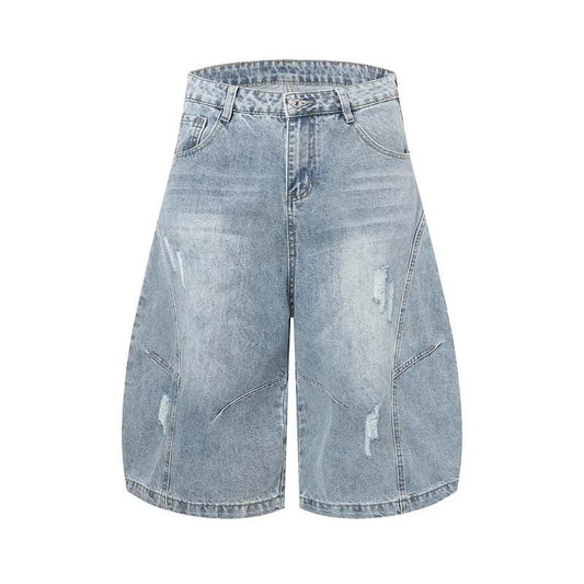 Men's Distressed Washed Denim Shorts by GJG Denim