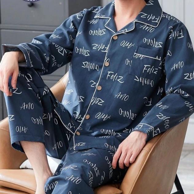 Men's Cotton Long-sleeved Pajamas by GJG Denim