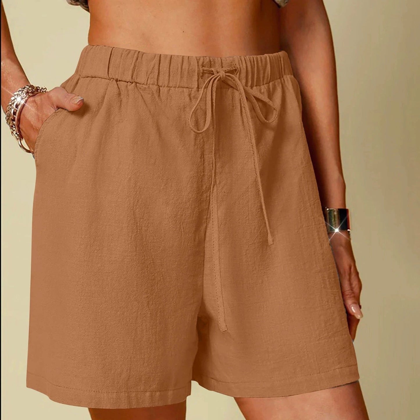 Women's Cotton Linen Pure Color Comfort Wide Leg Shorts by GJG Denim