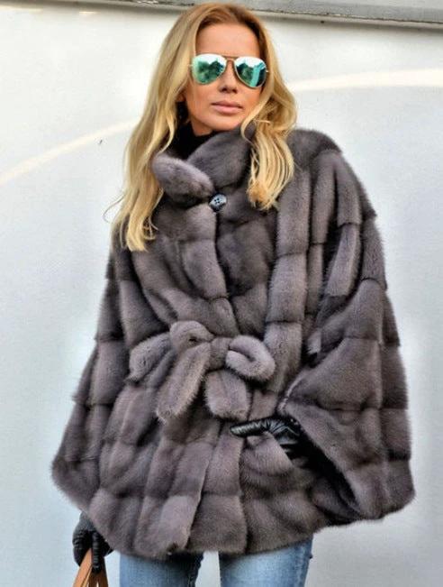 Solid Faux Fur Jacket Stand Collar Loose Belt by GJG Denim