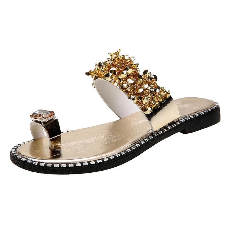 Summer Flat-heel All-over-toe Rhinestone Sandals Sandals by GJG Denim