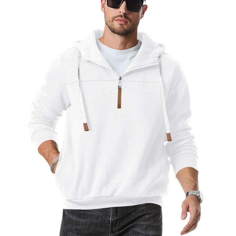 Men's Heavy Fleece-lined Half-zip Sporty Casual Hooded Sweatshirt by GJG Denim