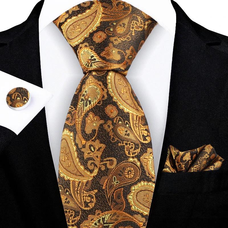 Jacquard-embroidered Cashew Flower Tie For Men by GJG Denim