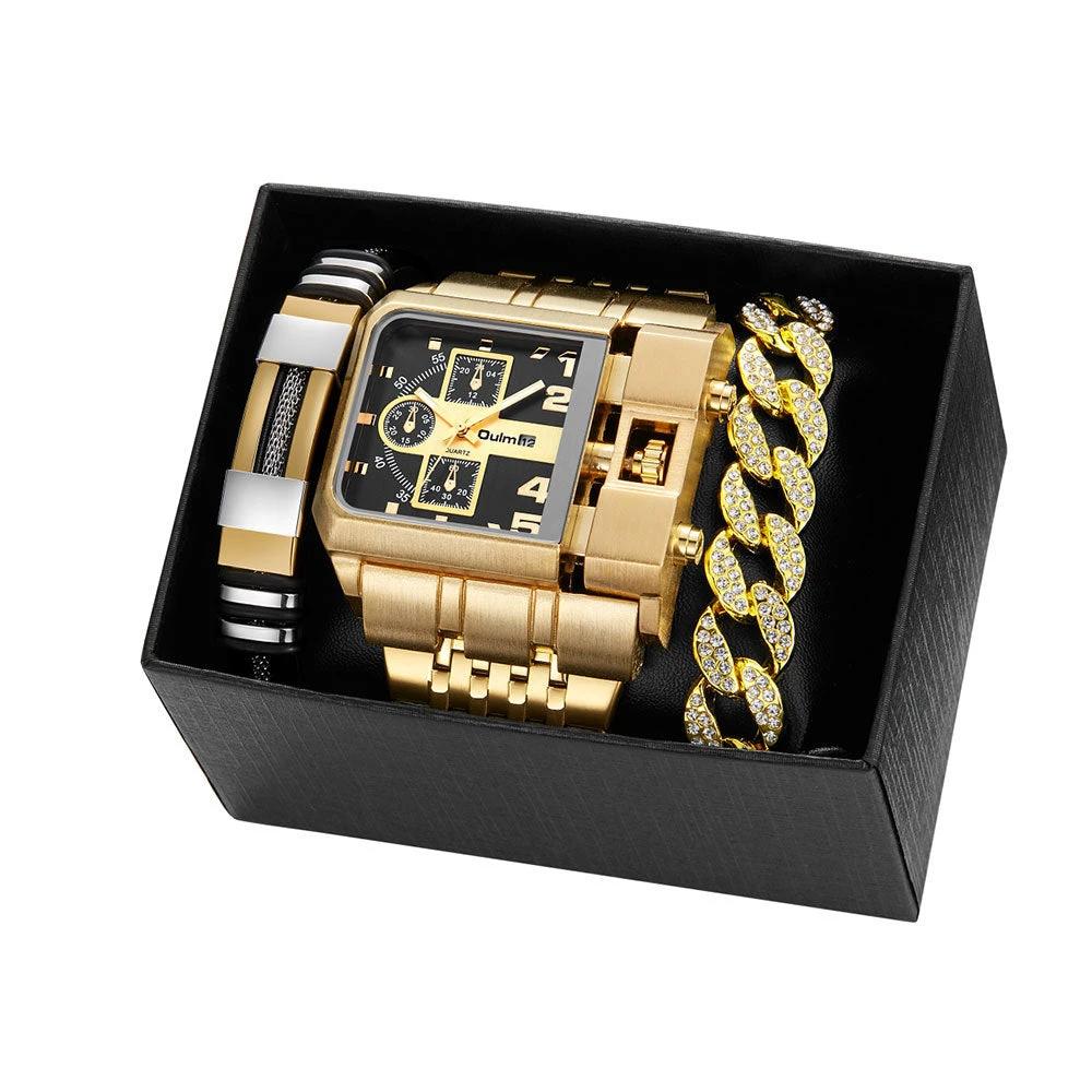Multi-timezone Large-dial Luminous Men's Watch With Steel Strapcasual by GJG Denim