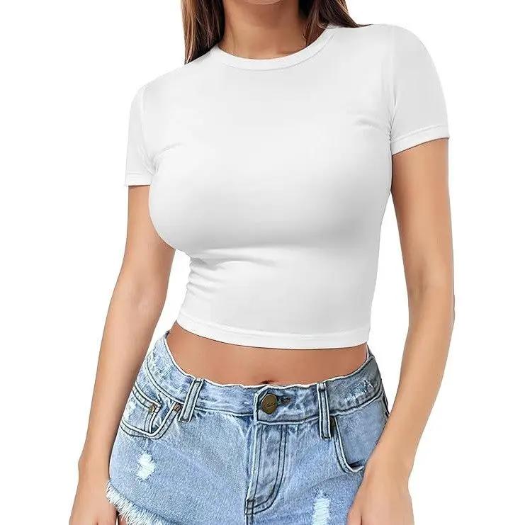 Womens Midriff-baring T-Shirt, Sassy Summer Pullover Top by GJG Denim