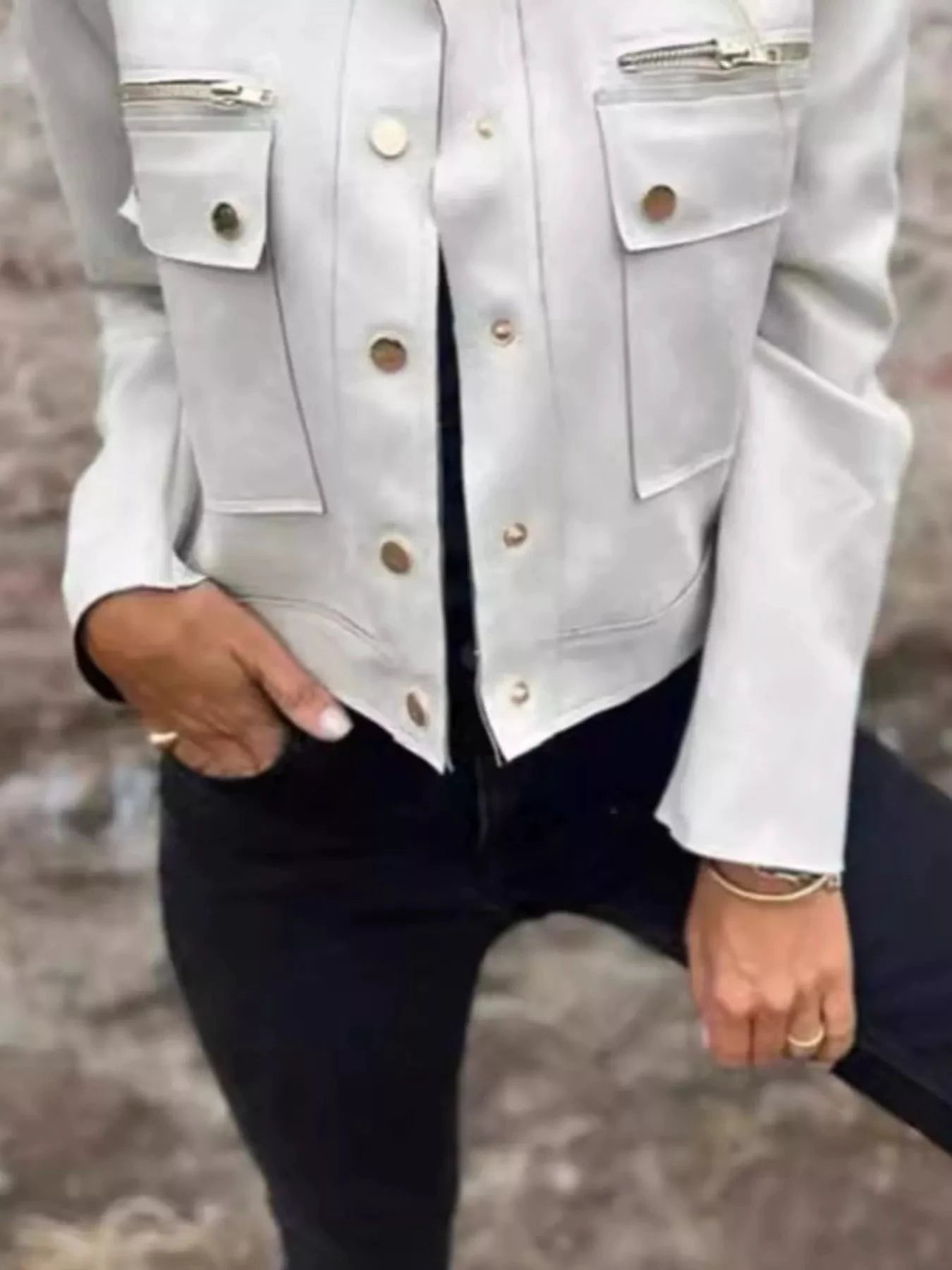 Full Size Snap Down Long Sleeve Jacket Plus Size by Lady Ros