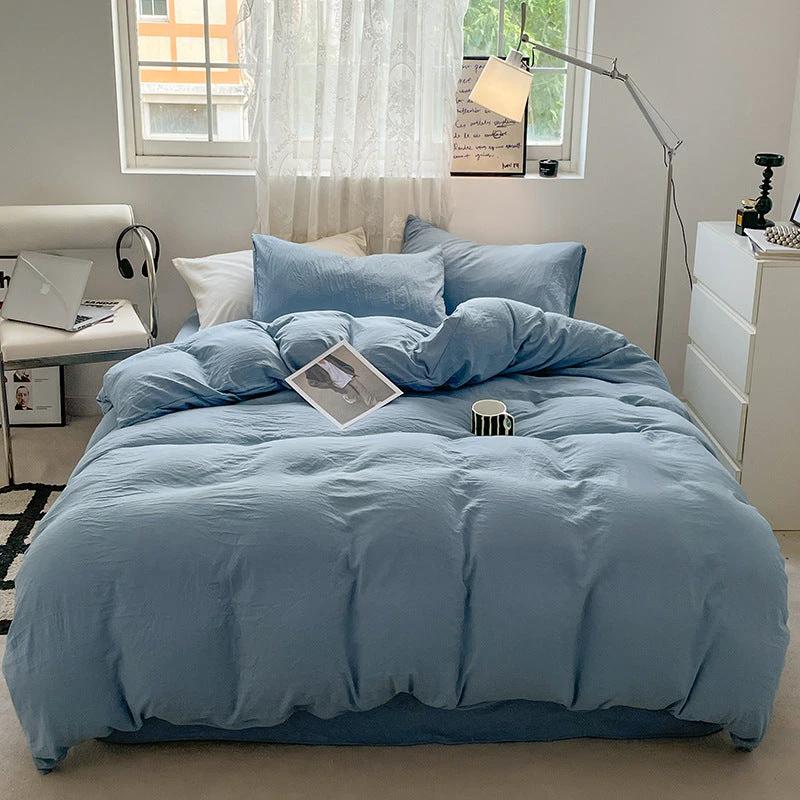Solid Color Super Soft Washed Cotton Duvet Cover Four-piece Set by GJG Denim