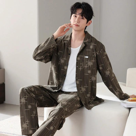 Men's Pure Cotton Long Sleeved Pajamas by GJG Denim