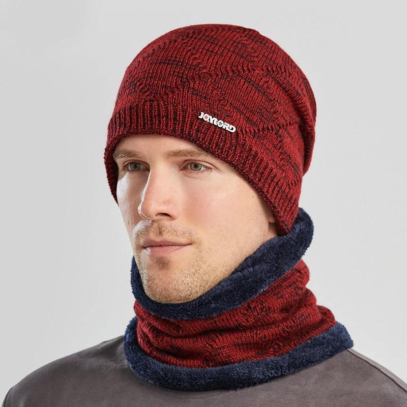 Men's Two-piece Woolen Hat With Head And Ear Protection and Neck Warmer by GJG Denim
