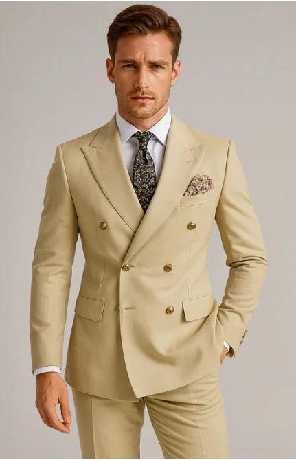 Men's Two-piece Double-breasted Suit by GJG Denim