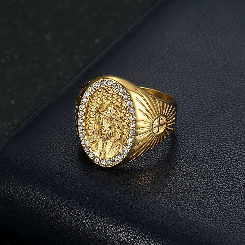 Men's Titanium Steel Polished Vacuum-Plated Gold Ring by GJG Denim