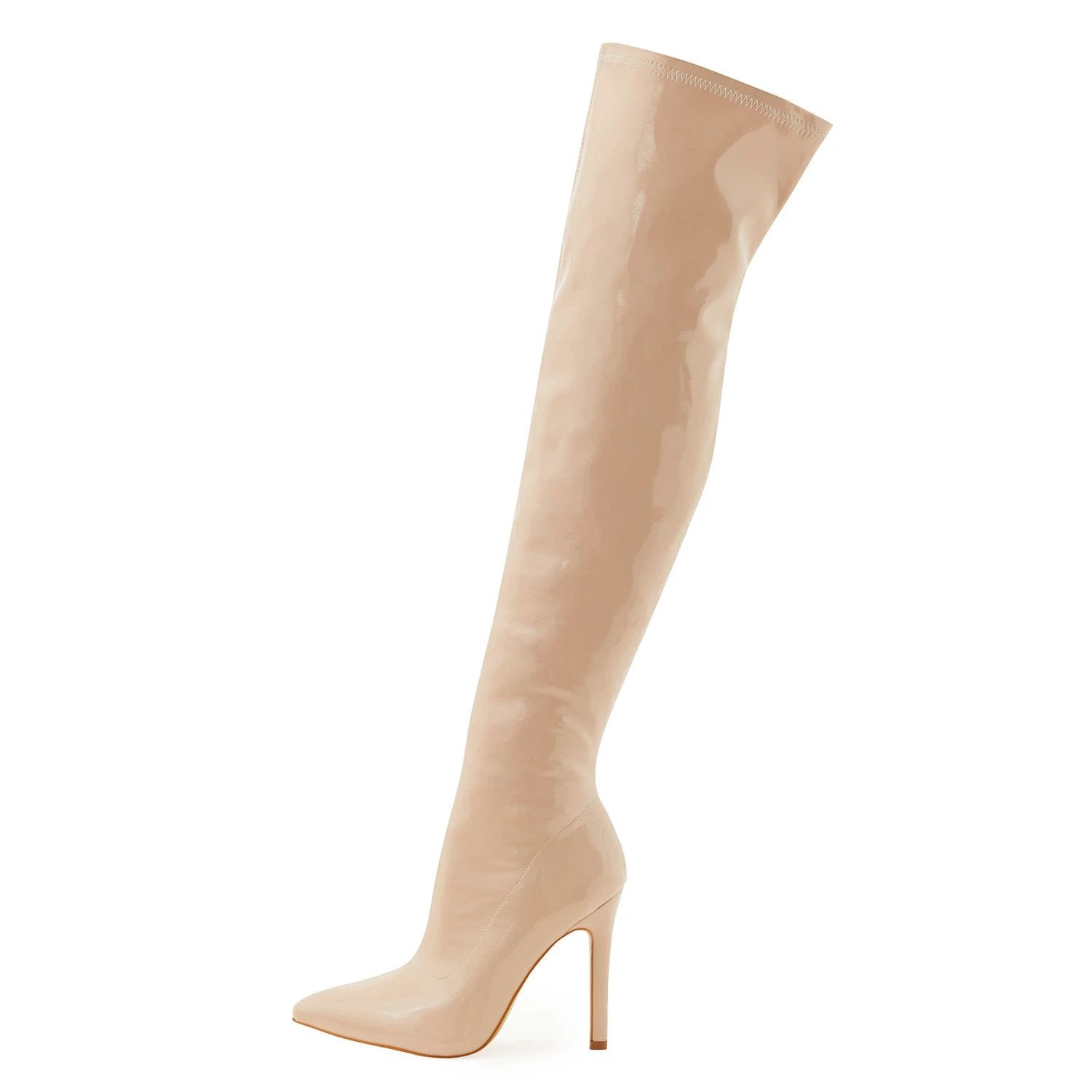 Women's High Heel Soft Patent Leather Inside Zipper Over The Knee Boots by GJG Denim