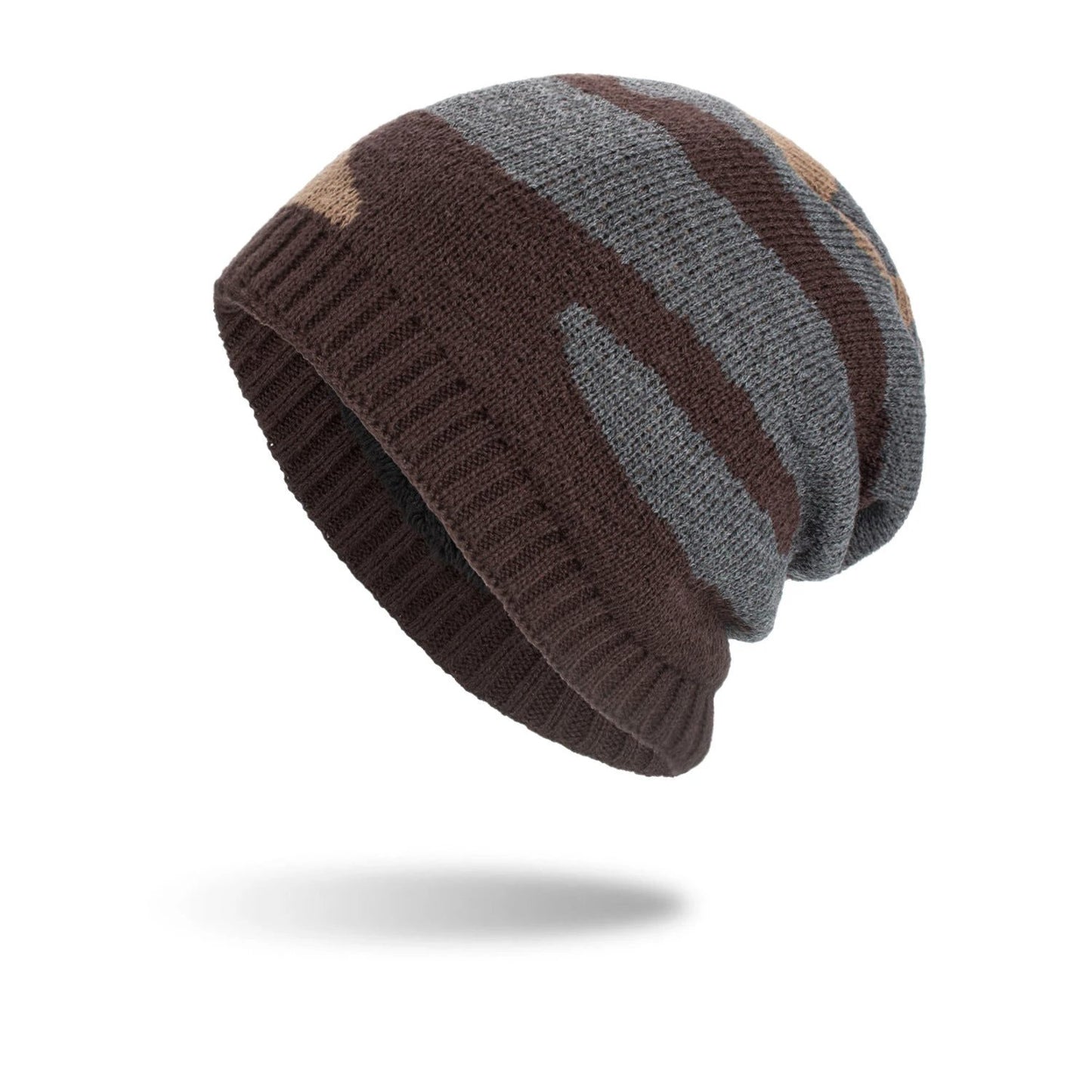 Men's Tricolor Striped Long Pullover Knit Beanie by GJG Denim