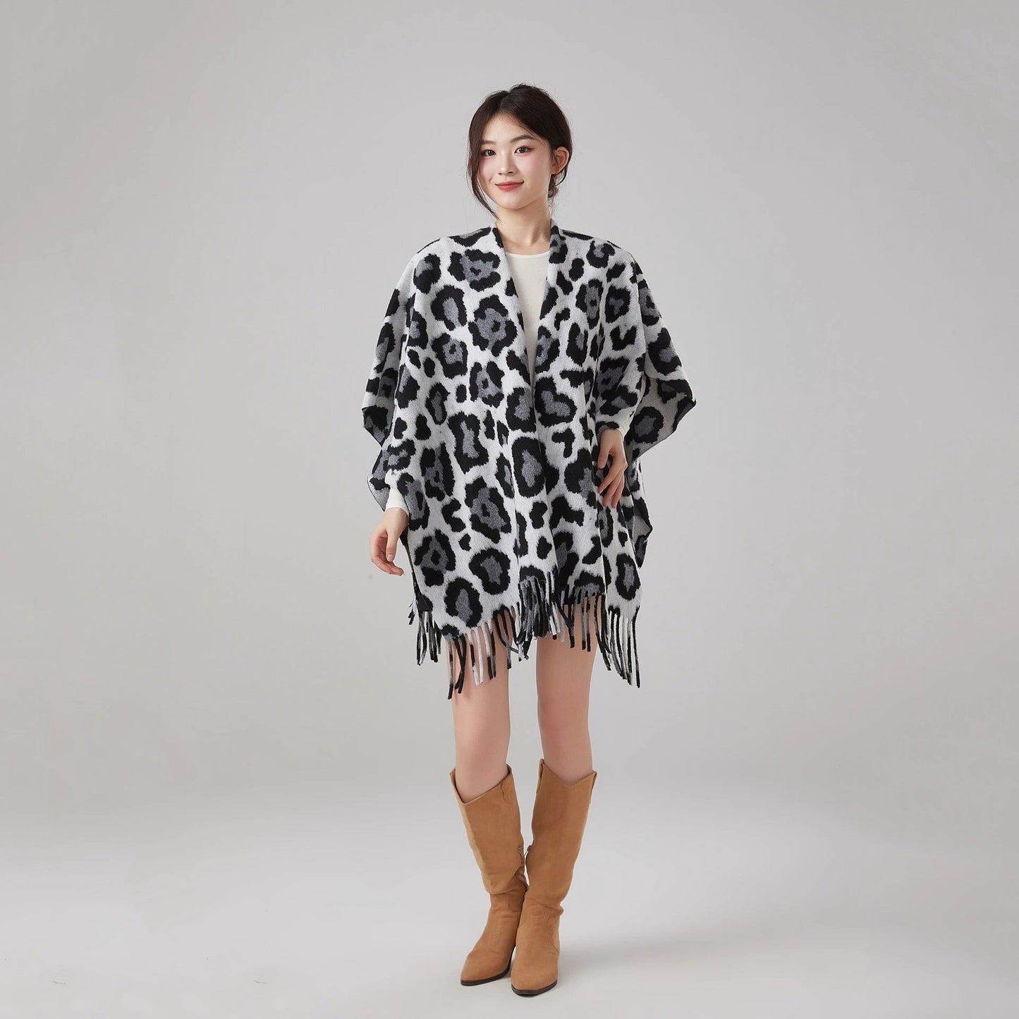 Thick Warm Vintage Leopard Print Tassel Shawl by GJG Denim