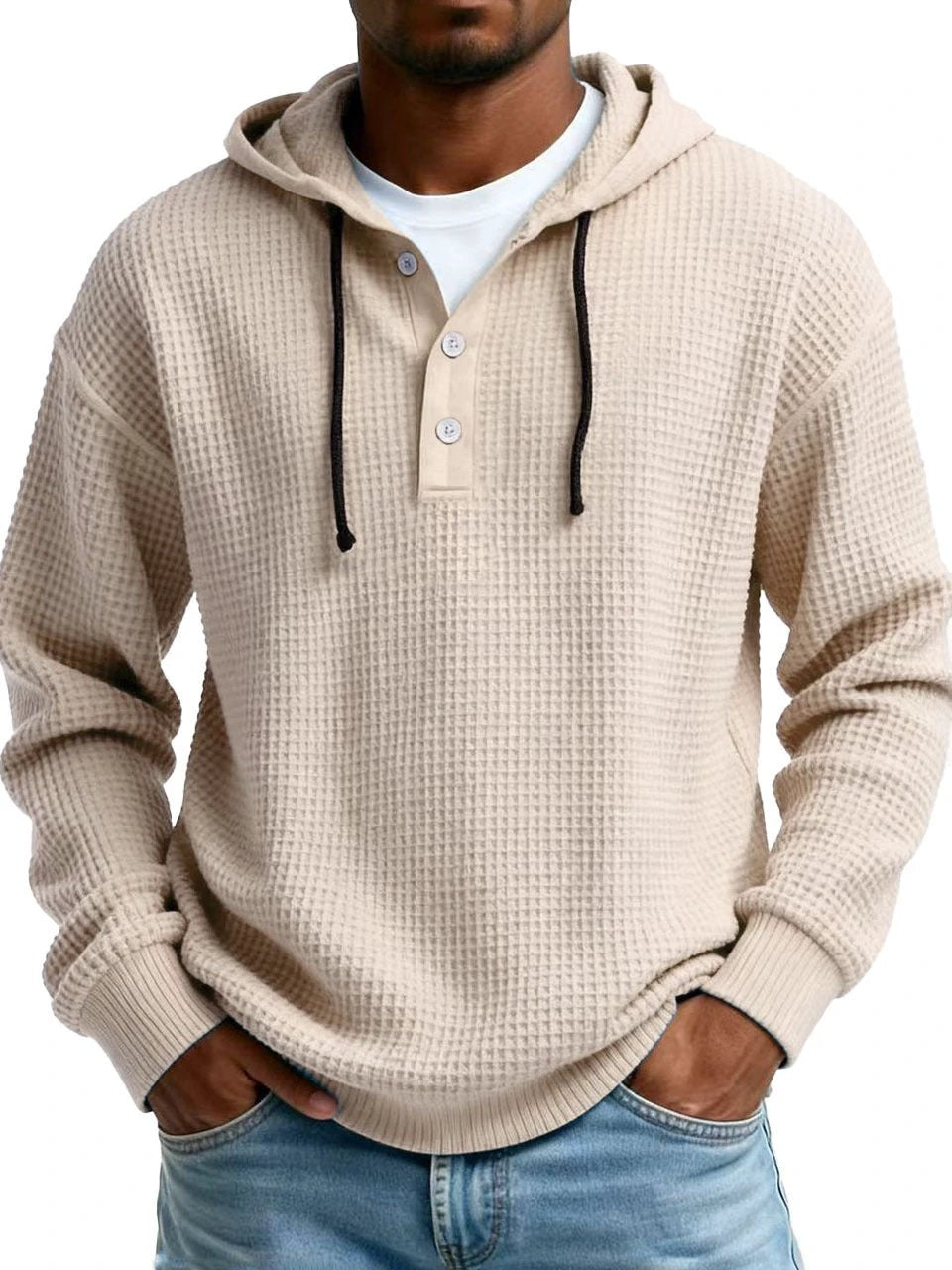 Men's Ribbed Hooded Half-Zip Sweater by GJG Denim