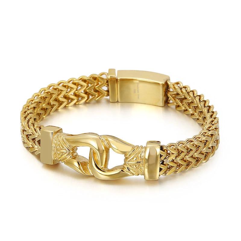 Men's Boxing Mesh Chain Link Gold Color Bracelet Stainless Steel by GJG Denim