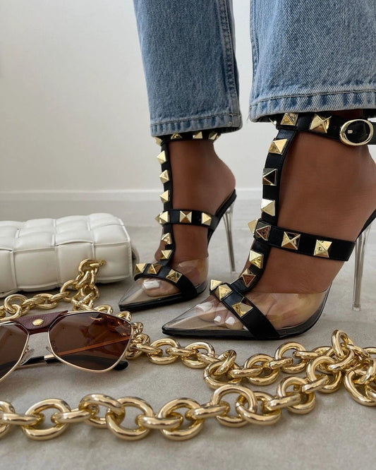 Transparent Super High Heel Pointed Back High Heels by GJG Denim