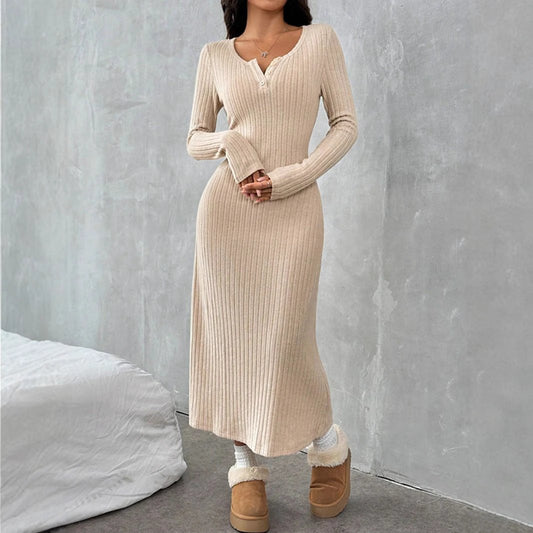 Slim V-neck Solid Color Dress Sweater by GJG Denim