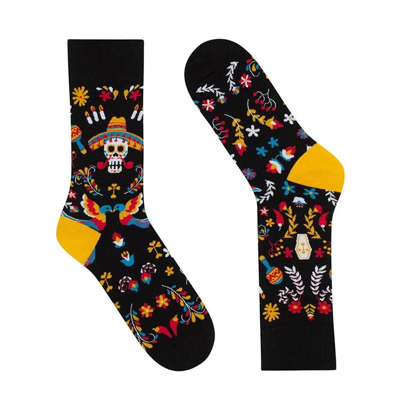 Colorful Skull Jacquard Trendy Cotton Socks For Men by GJG Denim