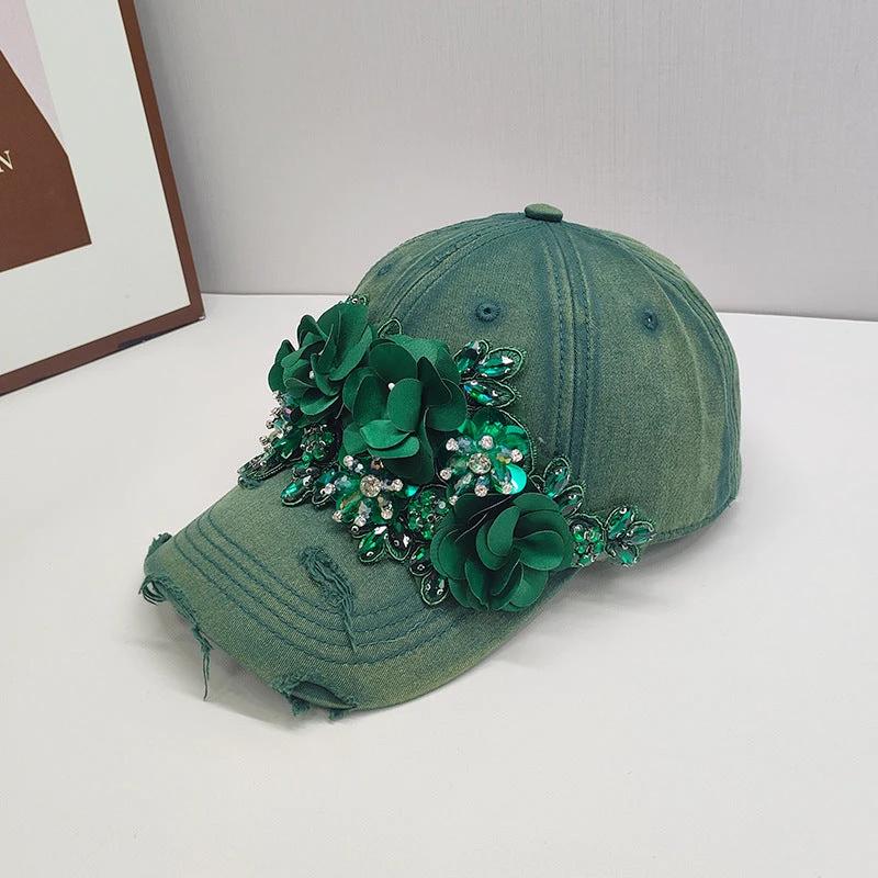 Fashion Colorful Sequin Rhinestones Sun Protection Light Luxury Peaked Cap by GJG Denim