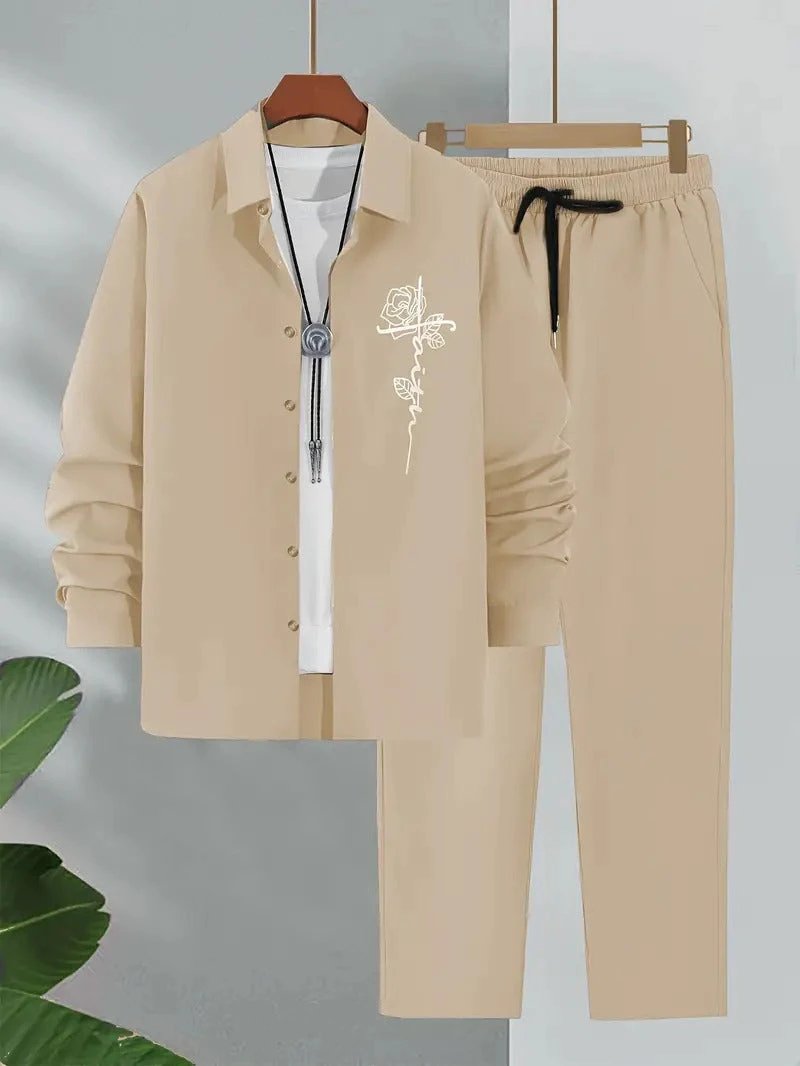 Fashion Trend Color Gradient Long Sleeve Shirt Trousers Suit by GJG Denim