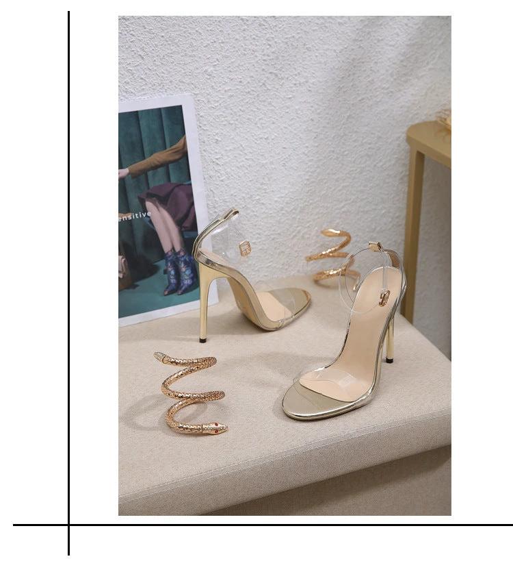 Rhinestone High-heeled Sandals Snakelike Winding Round Toe by GJG Denim