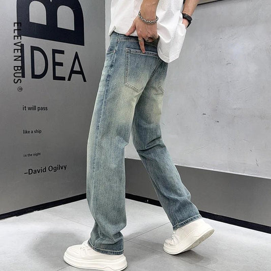 Men's Loose Elastic Casual Light Blue Jeans by GJG Denim
