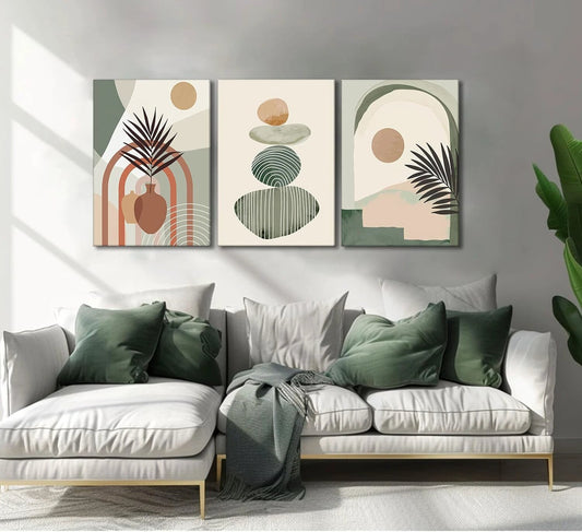 3 Pcs Boho Art Wall Decor Canvas Wall Art Decor Stretched And Framed Ready To Hang Size 12 X 16in by GJG Denim
