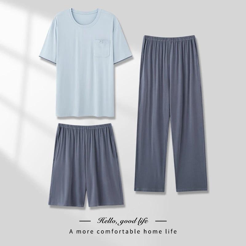 Men's Thin Short-sleeved Three-piece Pajamas set by GJG Denim